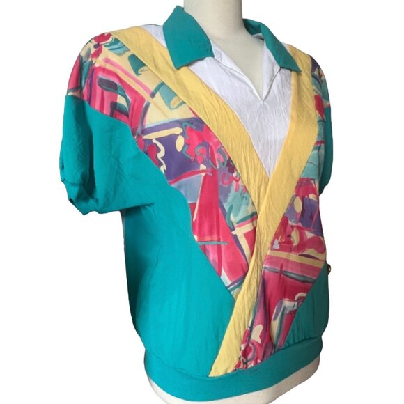 Vintage Cape Cod Petites Track Shirt Sz 14 (Large) Retro Collared 80's Blouse - Picture 9 of 11